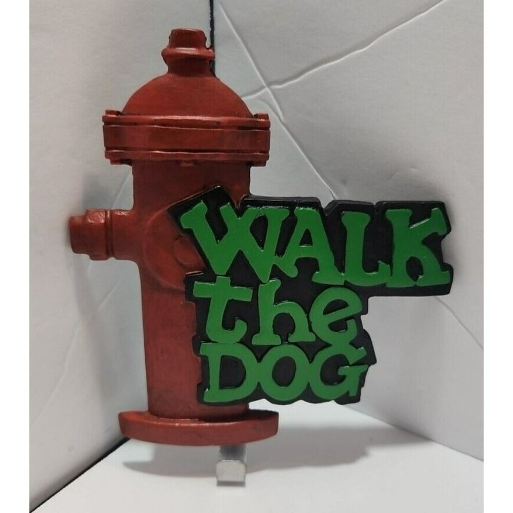 "Walk The Dog" Dog Leash/Keys/Trinkets Holder Wall Plaque Red Hydrant NIB